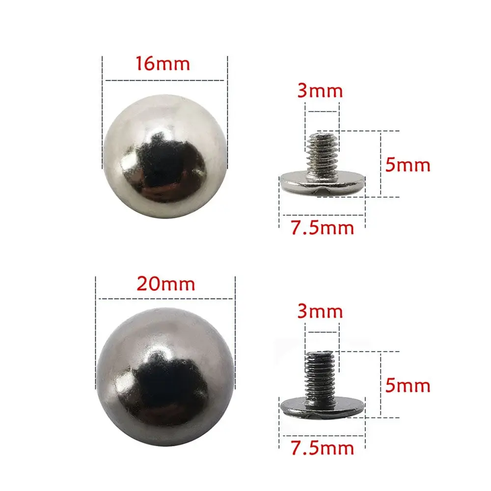 Parafusos de cabeça redonda sólida para DIY, alça de pano, rebites, prego cúpula cogumelo, roupas, bolsa, sapatos, 8mm, 10mm, 12mm, 16mm, 20mm, 10pcs