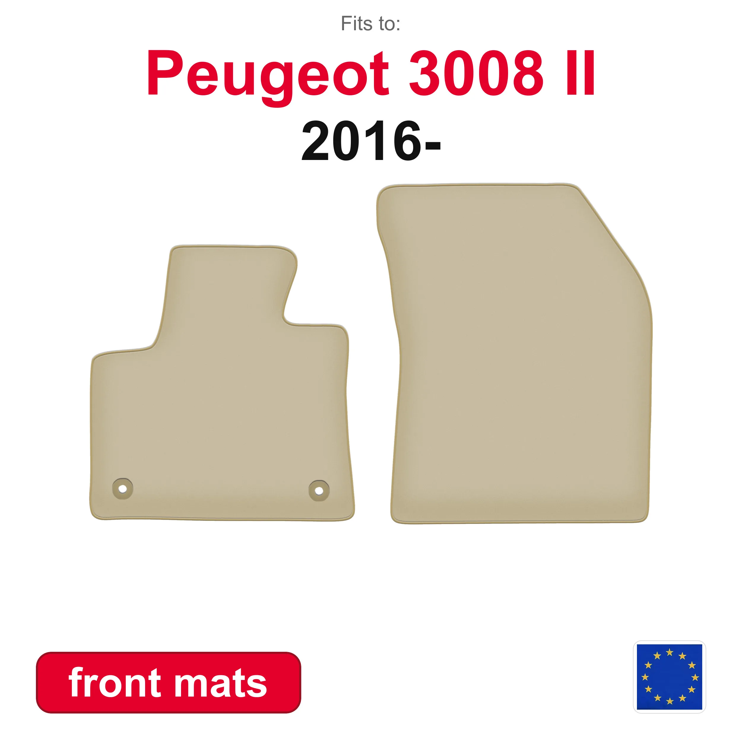 PREMIUM Voorkleden voor Peugeot 3008 II crossover (2016-) - Beige 2 stuks Autokleden Autokleden Kledenset voor autovloer