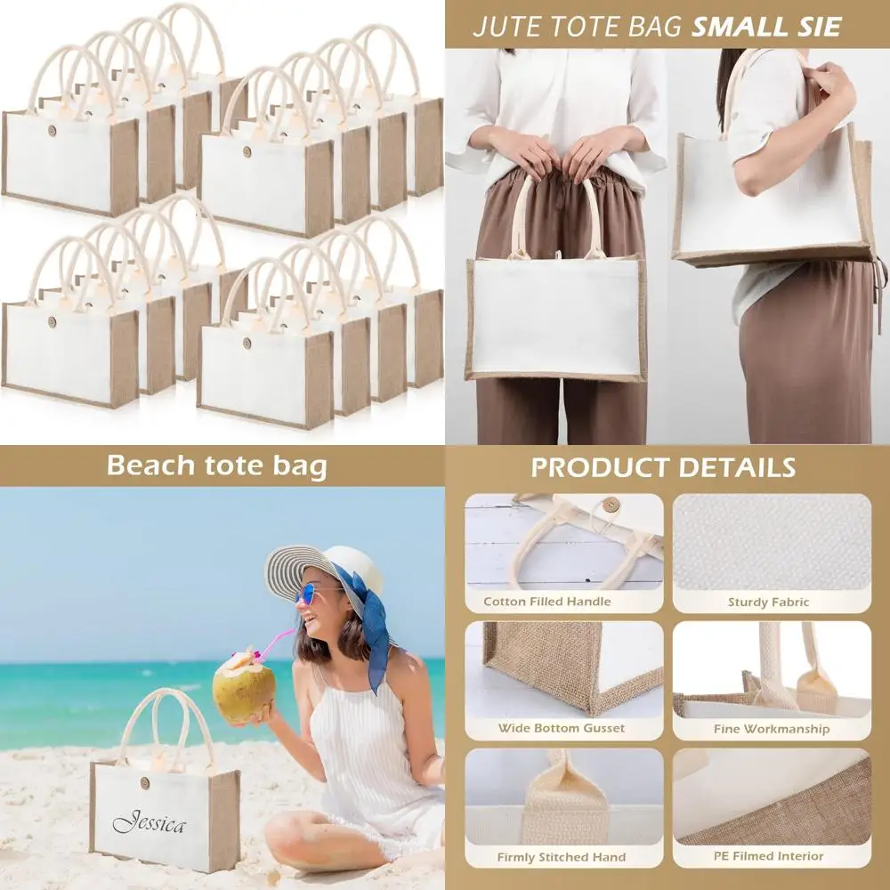 

Массовые 16-пакеты многоразовых джутовых и холщовых сумок — «сделай сам», подарок подружке невесты, путешествие, пустая мешковина и белый для индивидуального изготовления