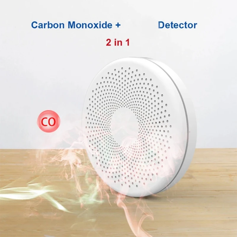 Tuya-WiFi Monóxido de Carbono Detector de Fumaça, Sensor de Fumaça 2-em-1, Controle Smart Life APP, Alarme de Incêndio, Proteção de Segurança, 1 Pc