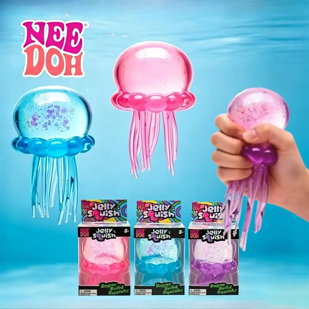 NeeDoh Jellyfish Fidget Toy Transparent Glitter Squeeze Toy Soft Maltose Stress Relief Sensory Toy for Adults Anti-Anxiety Gift
