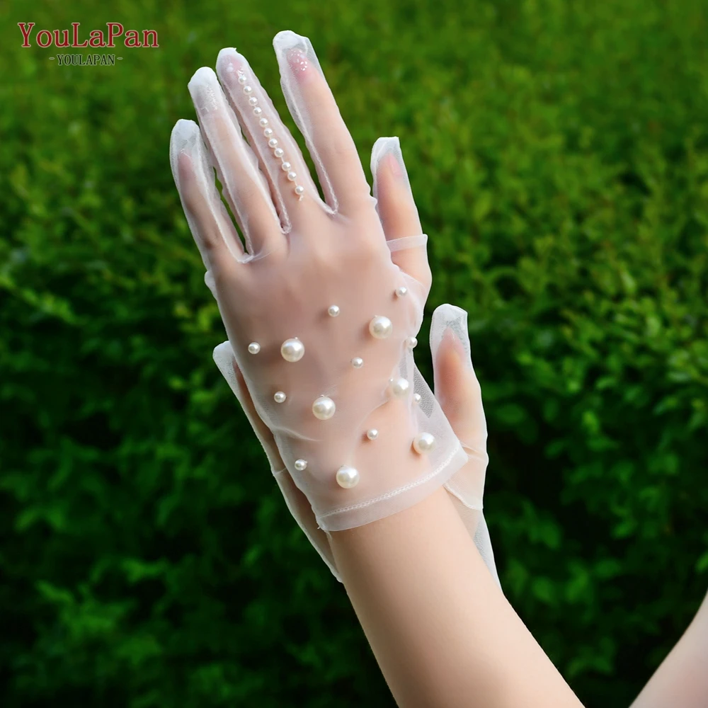 

YouLaPan M05 Full Fingered Gloves Wrist Bride Dress Gloves Sunscreen Mittens Wedding Party Pearl Princess DIY Wedding Gloves