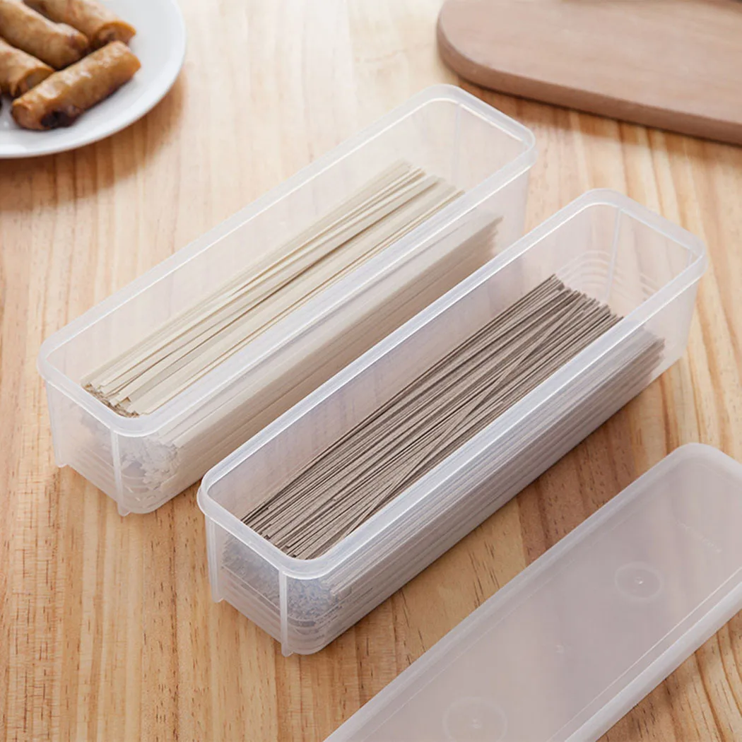 1pc Noodle Box Kitchen Moisture-proof Storage Box Spaghetti Food Tableware Container With Cover PP 28.6x10.5cm Home Organization