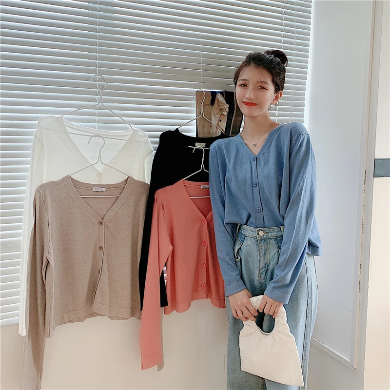 

Женский вязаный кардиган больших размеров, свободный, с длинными рукавами, на весну-осень, в корейском стиле, повседневный, с V-образным вырезом, на пуговицах