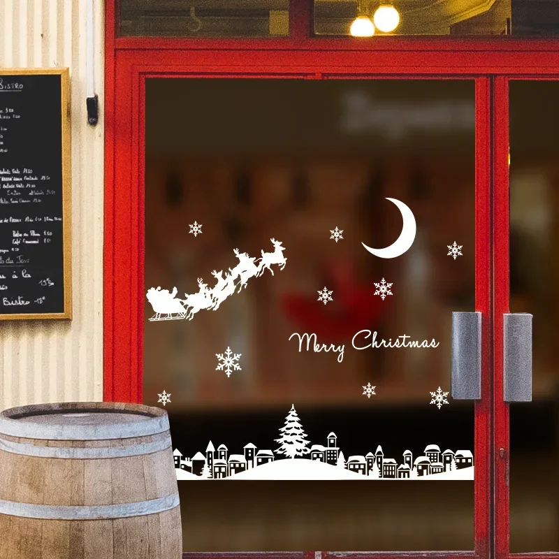 1pc Christmas Elk Snowman Window Stickers Merry Christmas Static Mirror Decals Shopping Mall Glass Home Holiday Decorations