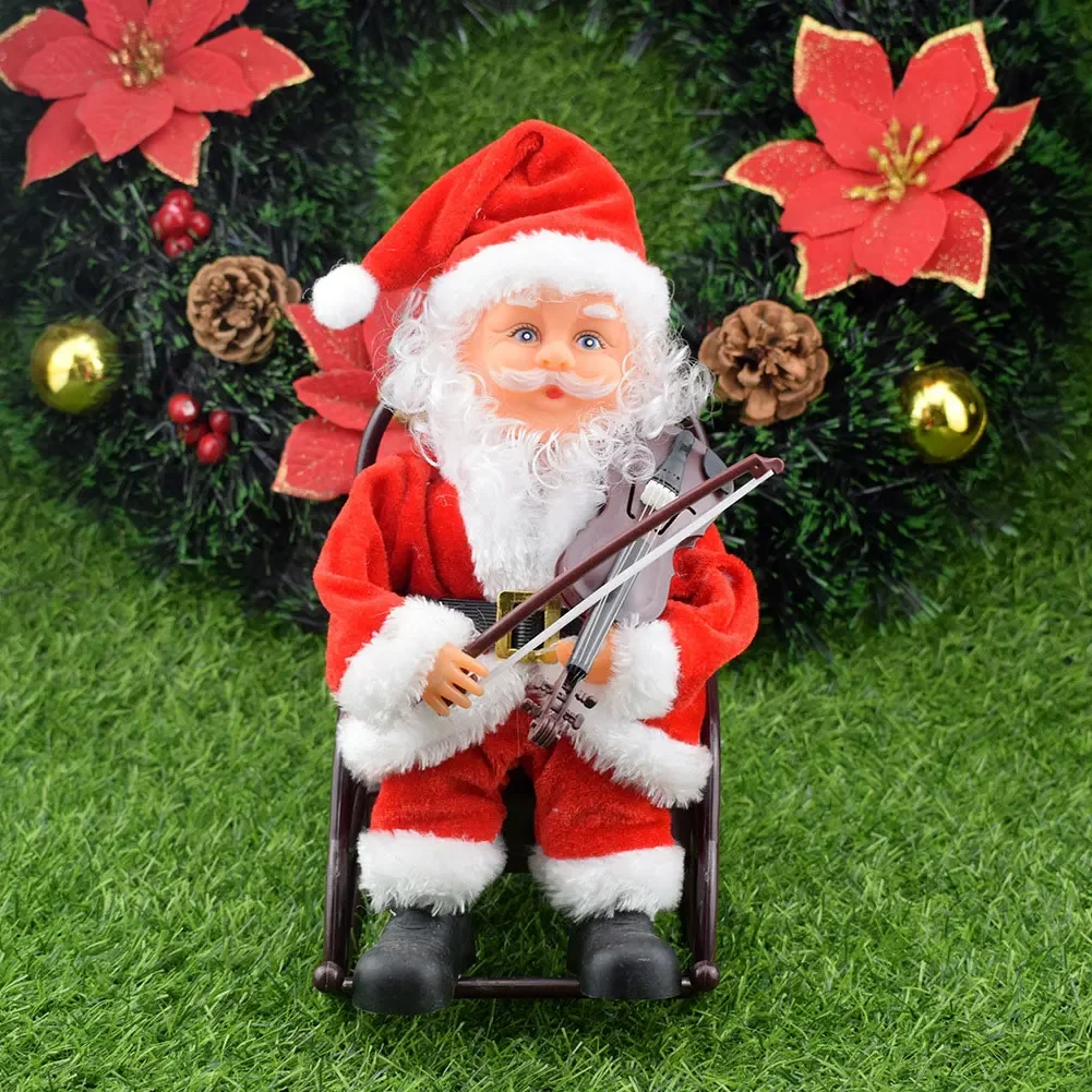 Christmas Tabletop Santa Claus Decor Battery Powered Rocking Chair Santa Claus Music Toy Creative New Year Gifts for Friends