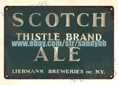 Thistle Brand Ale Liebmann Breweries NY metal tin sign outdoor restaurant