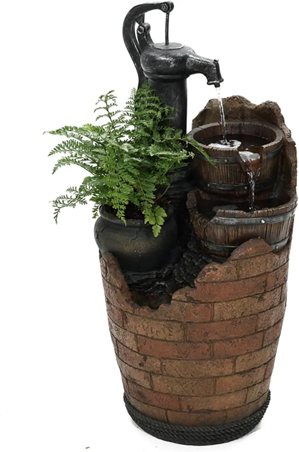 Fuente de agua en cascada con bomba, capacidad de 1,71 galones, material de poliresina y fibra de vidrio para decoración al aire libre