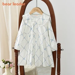 Bear Leader Autumn Spring New Girls' Dress Fashion Cute Doll Neck Flower Print Dress Children's Girls Long Sleeve Princess Dress