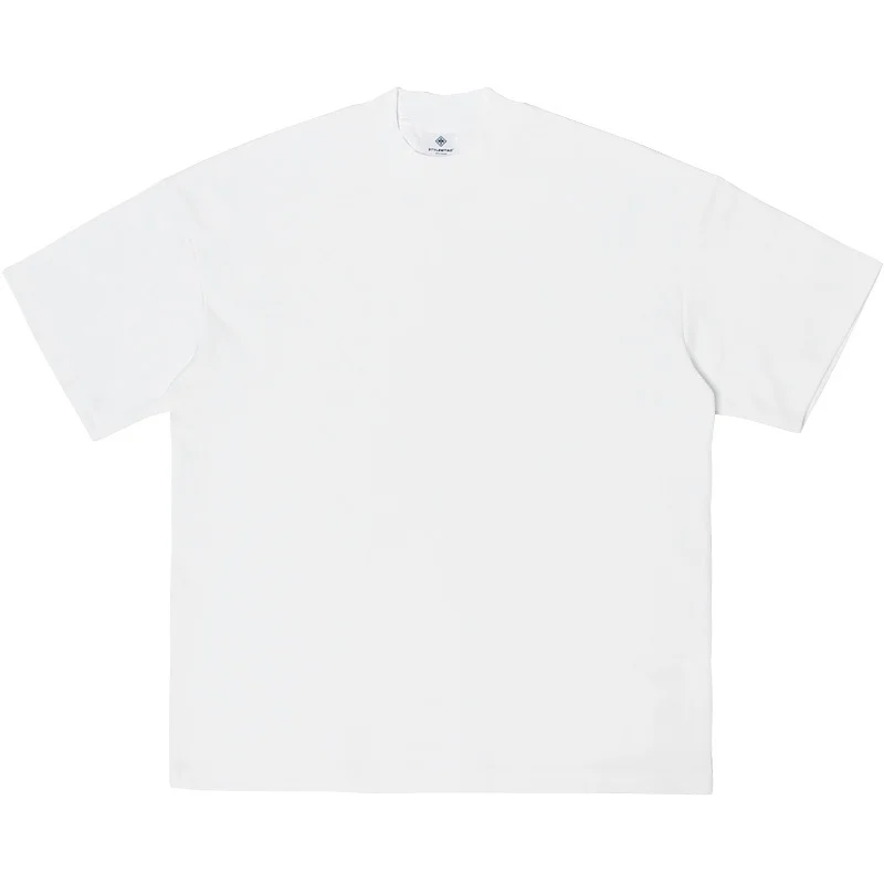 American Classical Small Neck T-shirt 300g Heavy 100% Cotton Short Sleeve T-shirt Men's Summer Leisure Loose Basic Top Tees