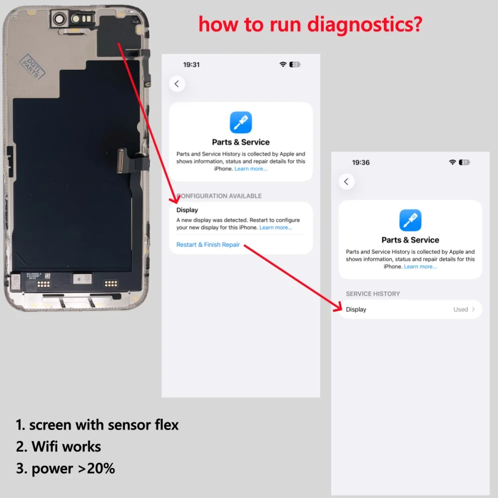 Przetestowane A++, 100% Oryginalne Szkło Ekranu Wymienne Do iPhone 13mini 14 Plus 15 16 Pro Max 17 Air, Zespół Wyświetlacza, Diagnostyka — zdjęcie produktu 2