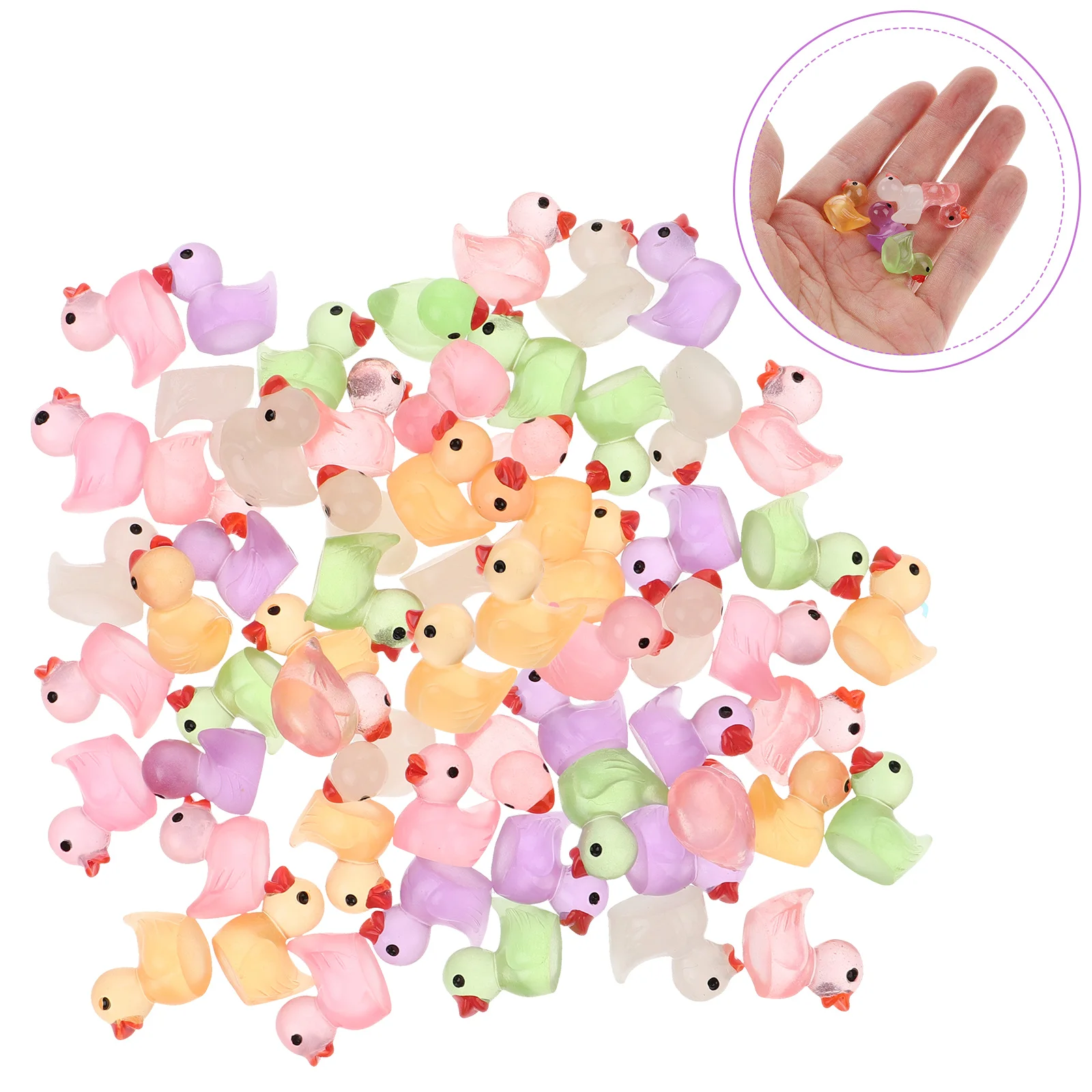 

60 Pcs Colorful Luminous Duck Pendant Lovely Mini Figure Adorable Miniature Toy House Garden Resin Desktop