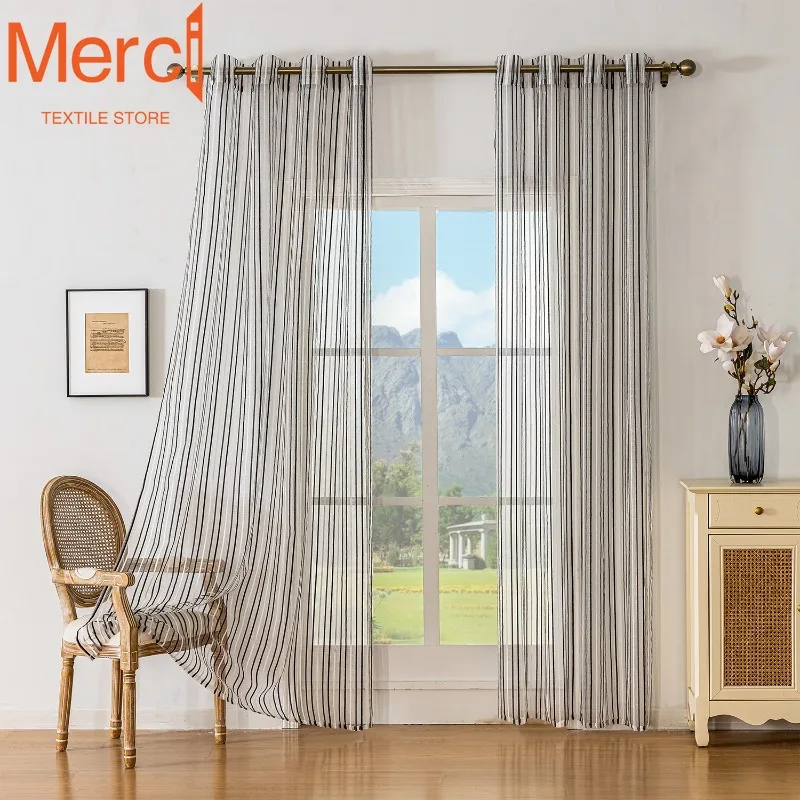 Chenille Striped Window Screen Tulle Modern Fashion Curtains for Living Dining Room Bedroom Custom Size Decoration Partition