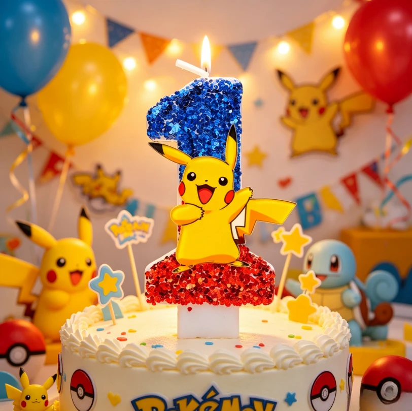 Kawaii Pikachu Geburtstagskerzen Anime-Figur Tortendekoration Kindergeburtstag Partydekoration Zubehör