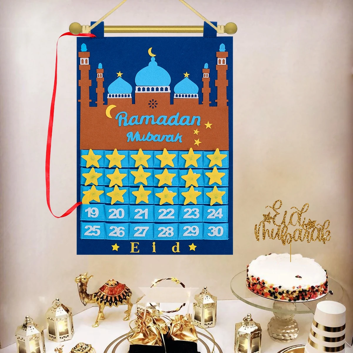2026 Ramadan Countdown Calendar Eid Mubarak Felt Countdown Ramadan Calendar Muslim Party Decoration Craft Eid Al-Adha Ornament