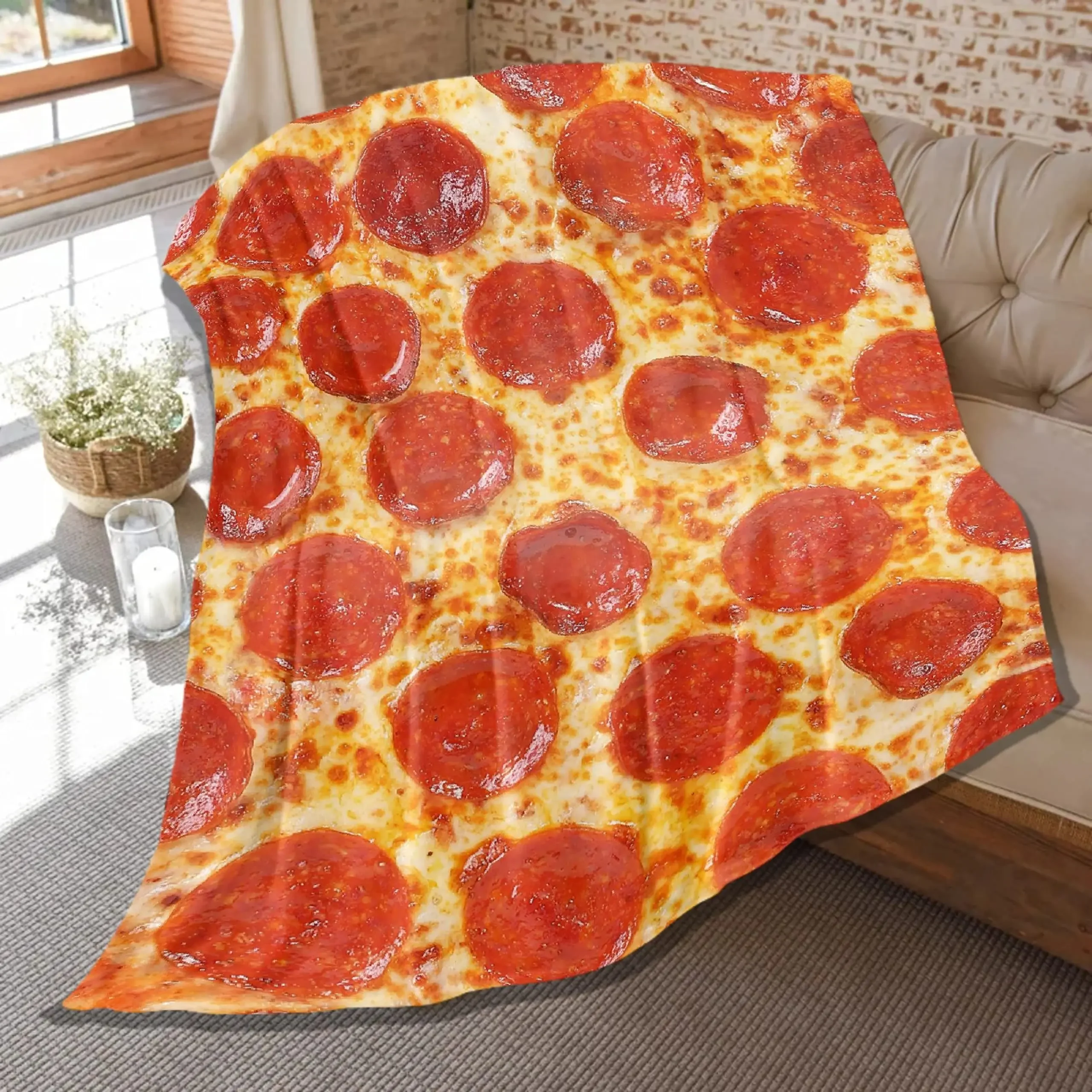 Pizza Blanket Throw Sausage Pizza Flannel Blanket for Kids Teen Boys Girls Fast Food Themed King Queen Full Size Super Soft Warm