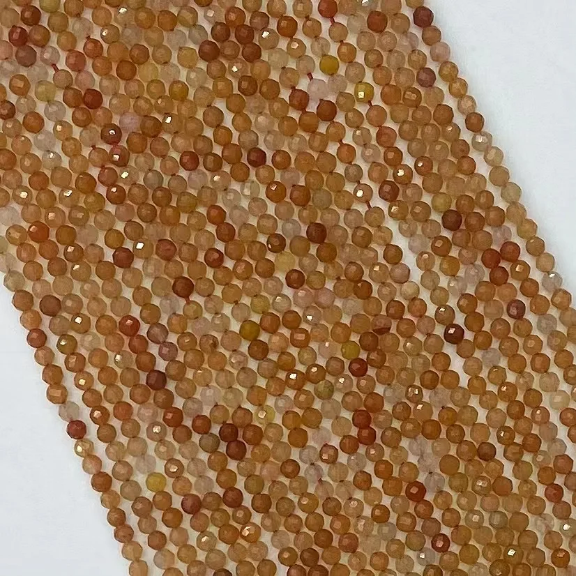 

Natural Red Aventurine Round Faceted Beads 38cm Orange Elastic Stone DIY Bracelet Necklace Jewelry Making Loose Beads Fashion