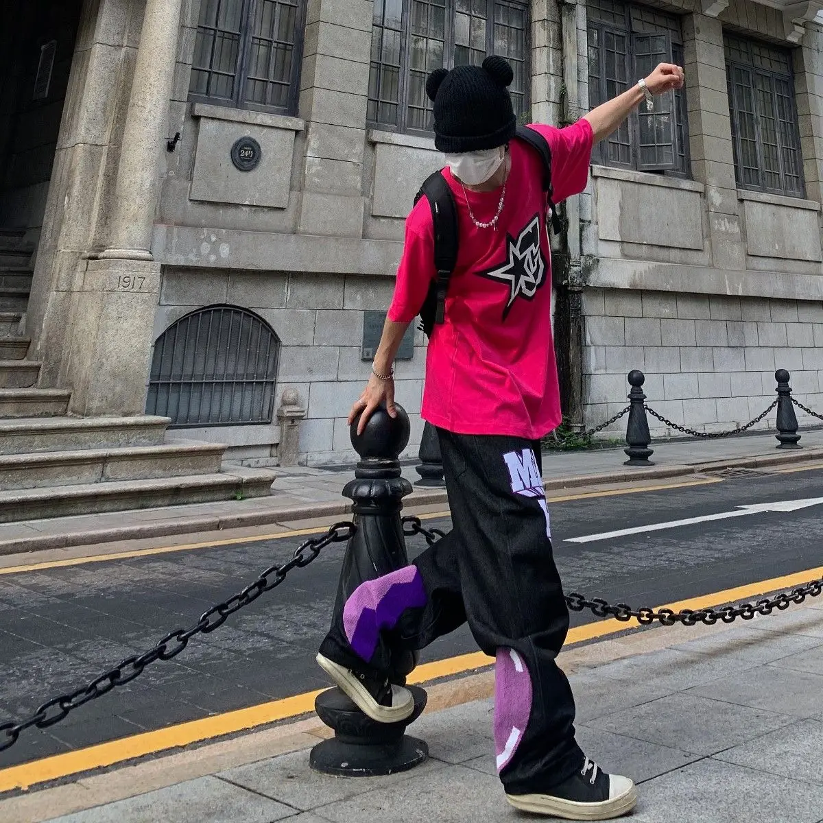 Vintage American Y2K Fashion Print Broken Heart Style Slightly Ragged Casual Hip Hop Straight Leg Jeans Men