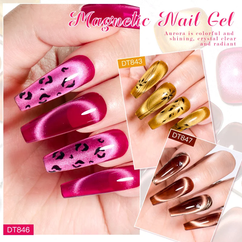 MEET ACROSS 7ml Jelly Amber Cat Magnetic Gel Nail Polish Pink Red Gold Semi Permanent Cat Eye Gel Nail Art Varnish nail supplies