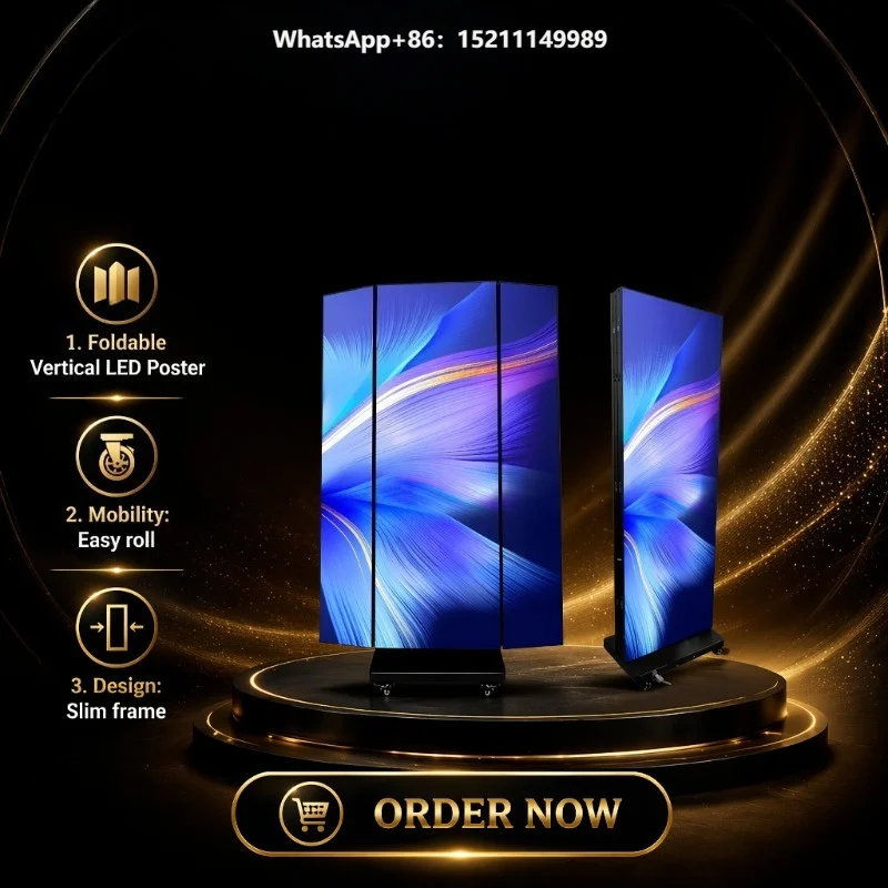 High Definition Foldable GOB- P2 Indoor Vertical Digital LED Poster Screen Text/Animation/Graphics CMS SDK 1280x1920mm IP65 OEM