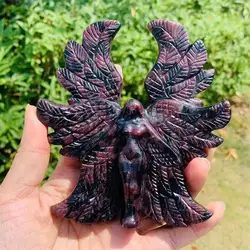Natural Garnet Seraph Angel Carving Stand Energy Gemstone Healing Stone Home Decoration Gift 1PCS