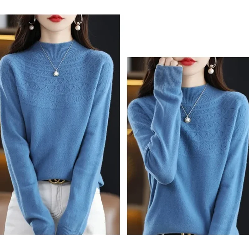 

Women Cashmere Sweater Autumn Winter Wool Bottoming Shirts Knitted Pullover Hollowed-out Knitwear Soft Long Sleeve Jumpers