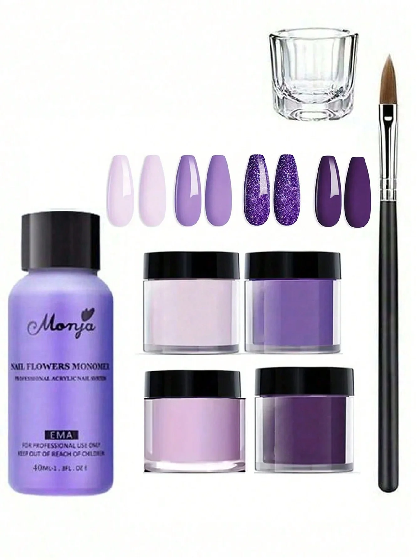 Juego de polvo acrílico para uñas de 7 piezas, kit de arte de uñas líquido acrílico de cristal, pinceles para uñas, juego de herramientas de manicura para principiantes