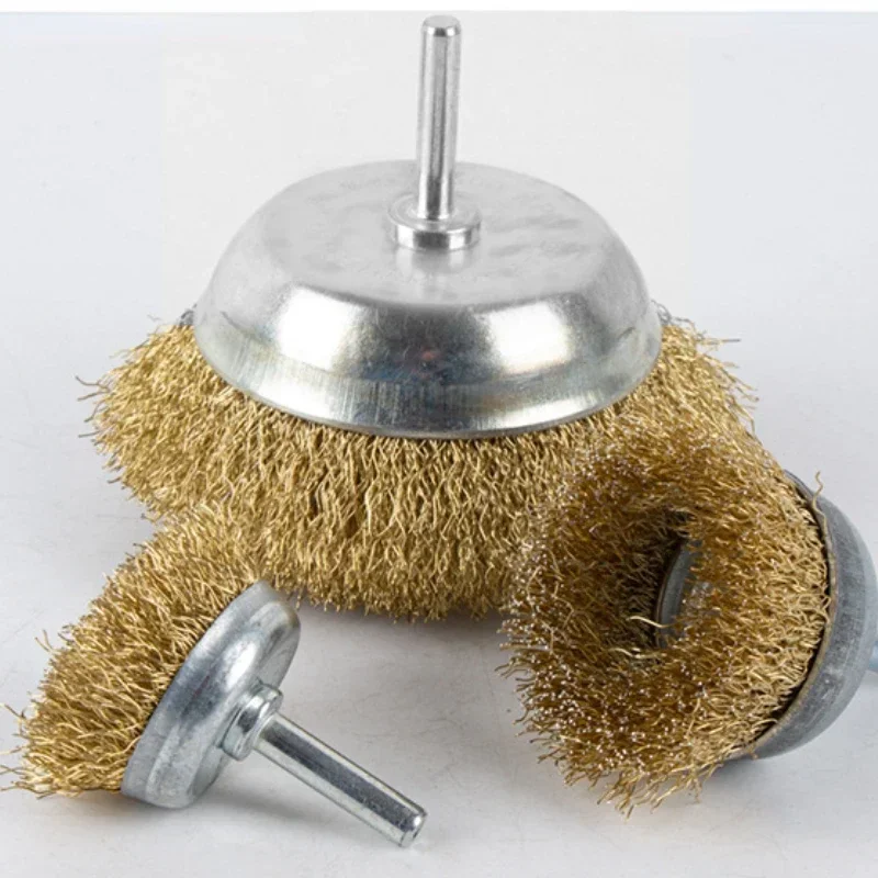 50-100mm Steel Wire Brush Brass Plated Wheels Brushes Drill Rotary Tools Metal Rust Removal Industrial Polishing Brush