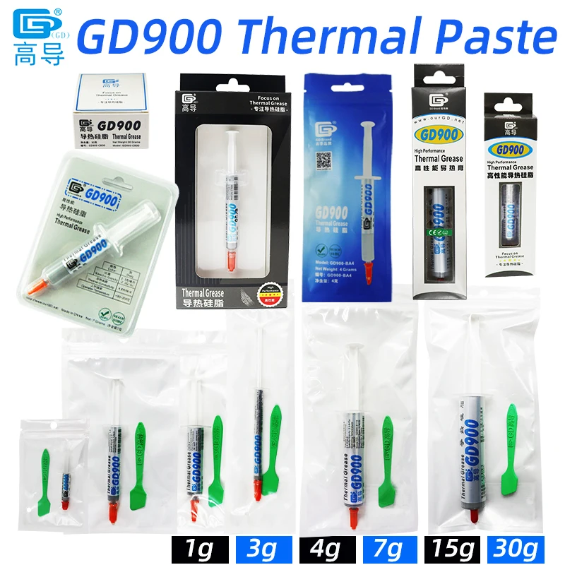 

GD900 Processor cooler Thermal Conductive Grease Paste Plaster Heat Sink Compounds Net Weight 1/3/4/7/15/30 Grams BA BR CB BX