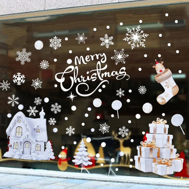9 Stück Weihnachts-Fensteraufkleber aus Glas, statisch haftend, Dekorationen, Urlaub, Partyzubehör, Festival, Weihnachten, Fensteraufkleber