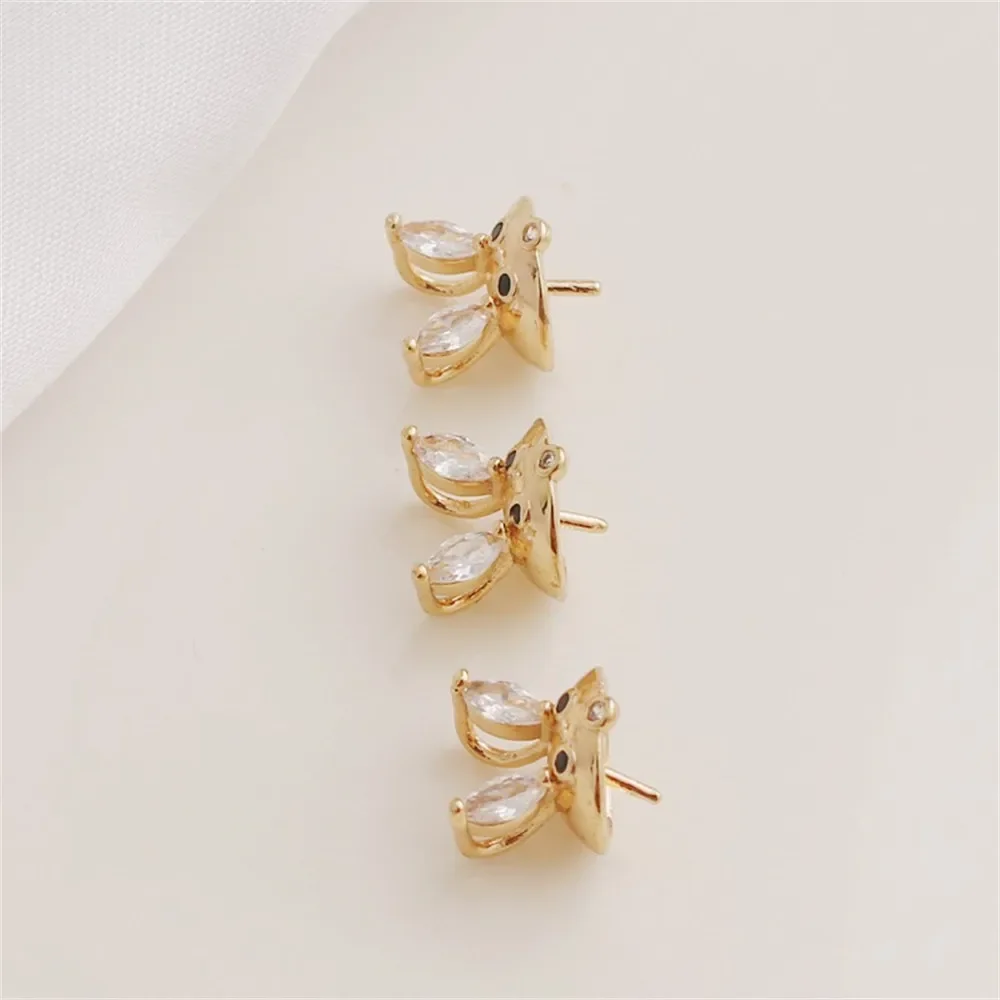14k Gold-Intarsien Zirkon Kaninchen Ohr Katze Halbloch Klebrige Perle mit Nadelauflage 10mm Perle Anhänger Diy Schmuck Charm Zubehör