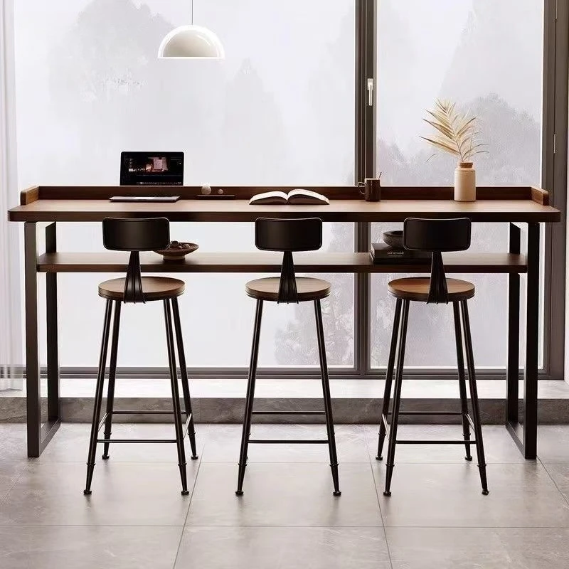 Window against the wall Nordic high-footed table and chair combination tea table double-layer solid wood simple baffle balcony