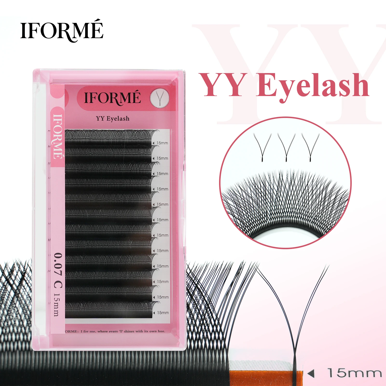 YY Shape Eyelash Extension Premade Volume Fans Two Tips Y-Shaped False Eyelashes C/D Curl 12 Rows