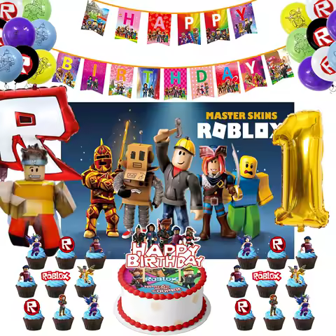 ROBLOX Birthday Party Decoration Pull Flag Banner Balloon Cake Topper Set Party Supplies Girls Kids Boys Favor baby shower game