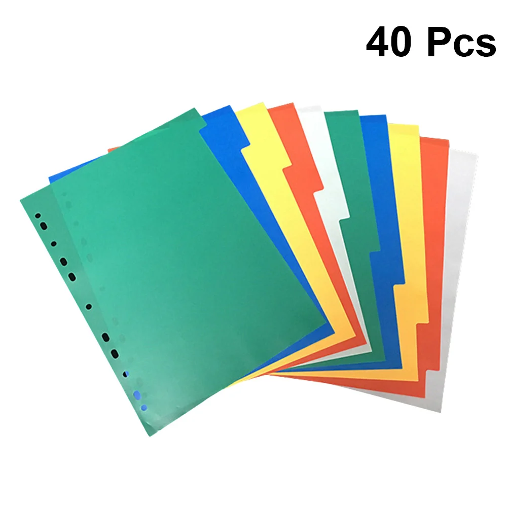 40pcs A4 Colorful Classified Index Pages Plastic Tab Dividers Color Printed Number For Document Organization Binder Insertable