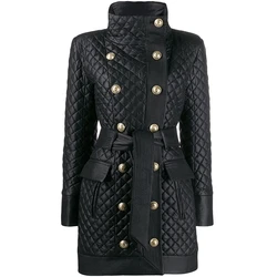 Julypalette 2023 Real Sheepskin Coats Women Stand Collar Double-breasted Lace-up Belt Mid Length Ladies Lambskin Jacket Coats