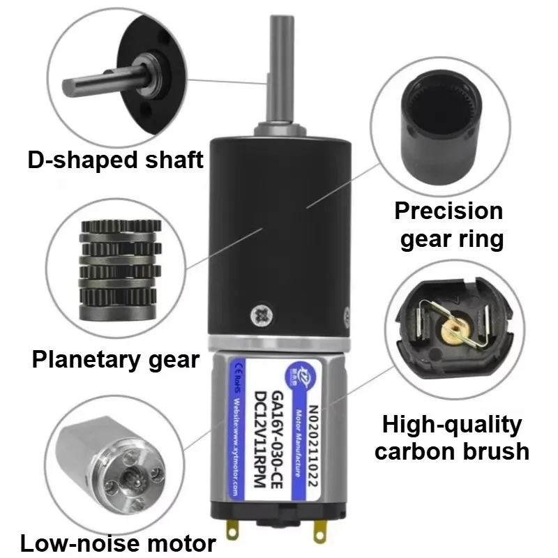 GA16Y-050 Miniature DC Speed Reduction Motor 6V Speed Control Planetary Gear Motor 12V Forward  Reverse Low-Speed Electric Motor