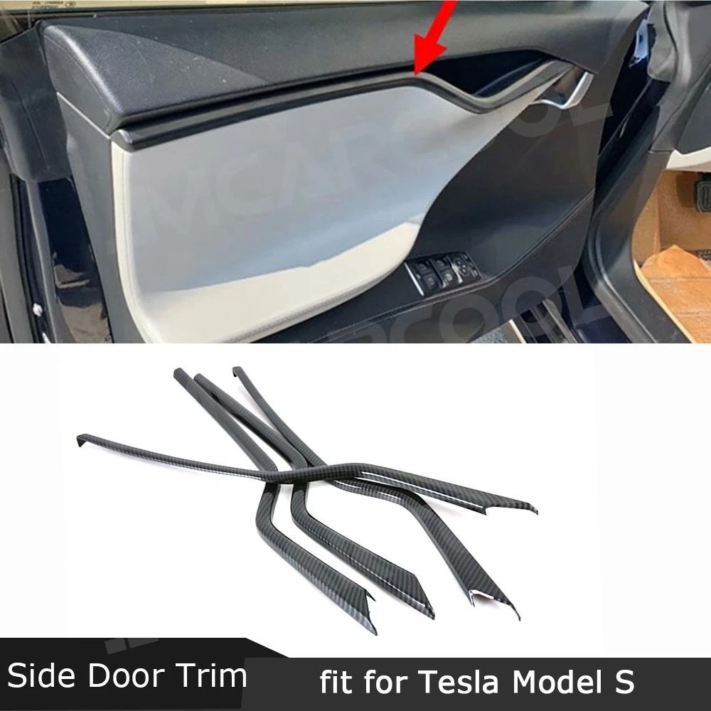 Carbon Fiber Car Inner Door Trim Cover Interior Mouldings Trims for Tesla Model S 2016-2019 Car Decoration Accessories 8Pcs