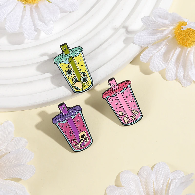 الرعب عصير بروش المينا دبابيس الهيكل العظمي الأسنان مقل العيون الحليب الشاي دبابيس التلبيب ظهره شارات هالوين مجوهرات أصدقاء هدية #4