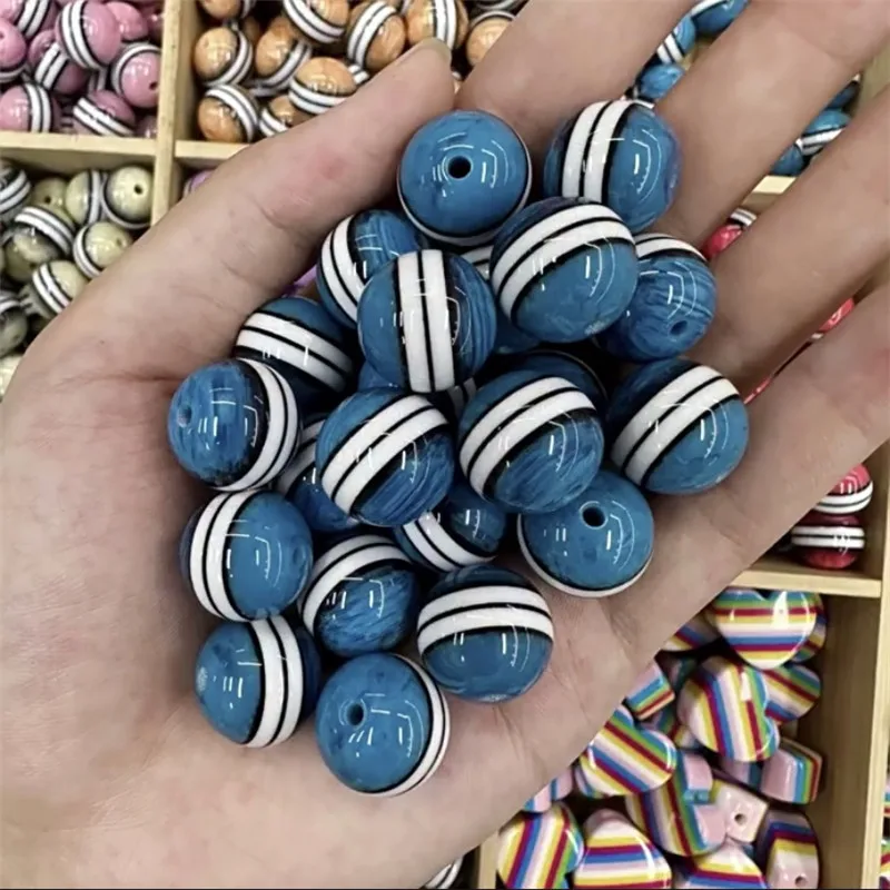 Wholesale 100pcs/lot 16mm color stripe pattern geometry rounds shape acrylic beads diy jewerly garment accessory