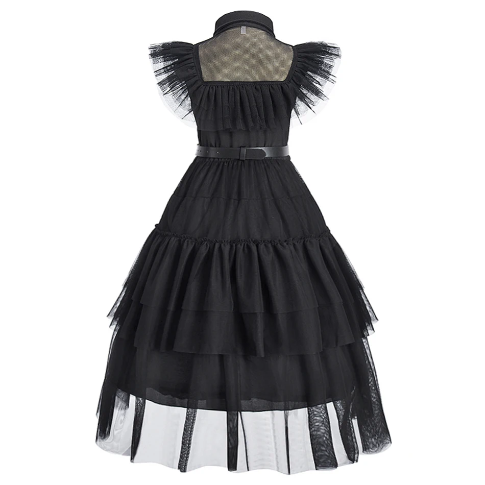 Children Autumn Winter Costume Gothic Styles Princess Ball Gown Little Girls Addams Halloween Performance Tulle Cosplay Dress