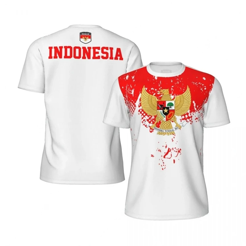 Moda Flaga Indonezji Koszulki piłkarskie dla mężczyzn Letni trend Godło narodowe Nadruk 3D Koszulki sportowe Casual Oversized Kids Tops