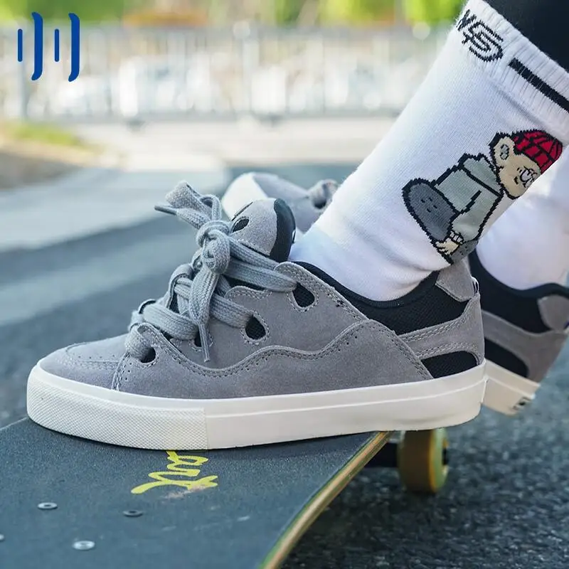 

Ollieskate bread shoes dark grey patchwork retro BAKE low top men's and women's China-Chic skateboard shoes in BAKE18008