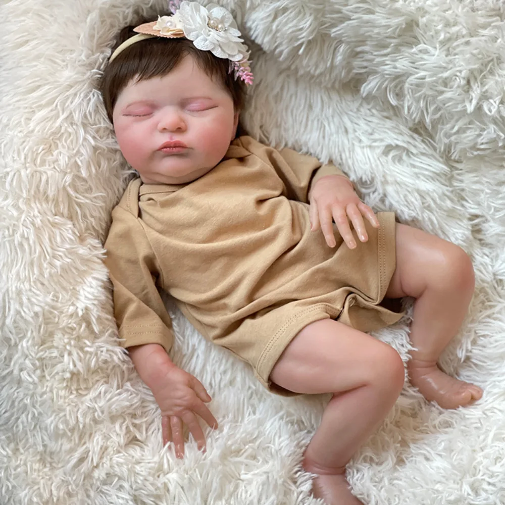 

49cm Reborn Doll Laura Sleeping Newborn Baby Dolls Handmade Lifelike Baby Hand Detailed 3D Skin with Visible Veins muñecas bebes