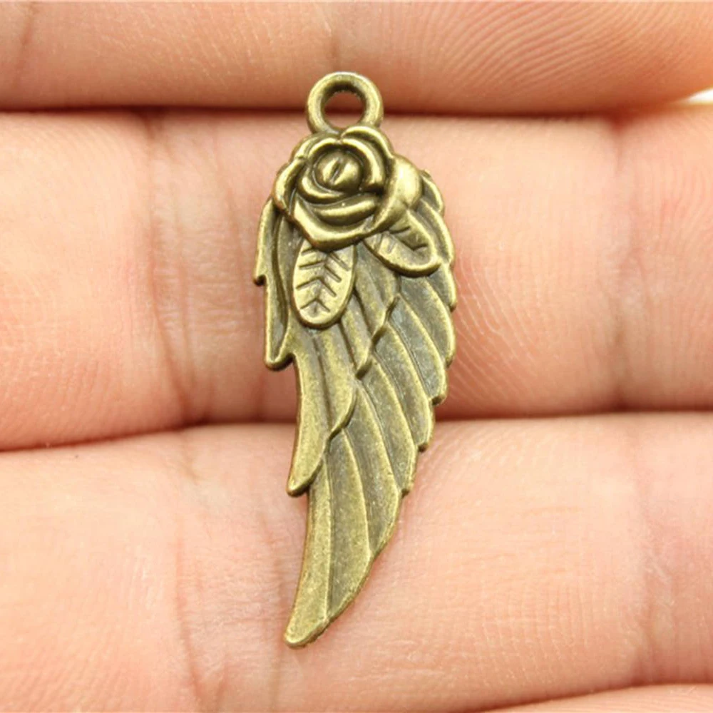 WYSIWYG 10pcs 30x12mm Flower Angel Wings Pendant Double Sided Flower Wing Pendant Wings Flower Charm Pendant