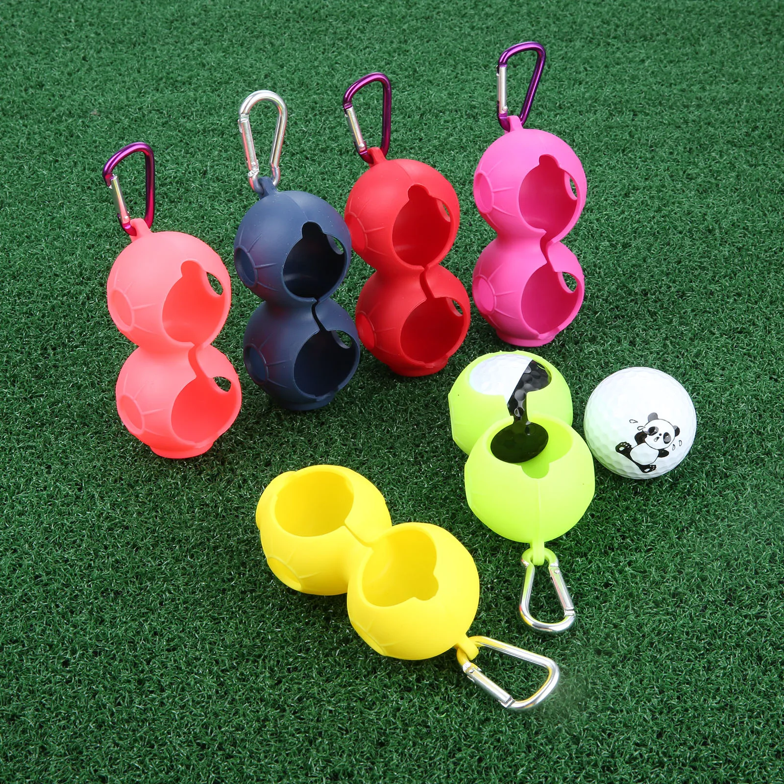 Golf Ball Silicone Sleeve Protective Cover Bag Holder With Carabiner For 46mm Balls Golf Accessories Easy To Carry Double Holes