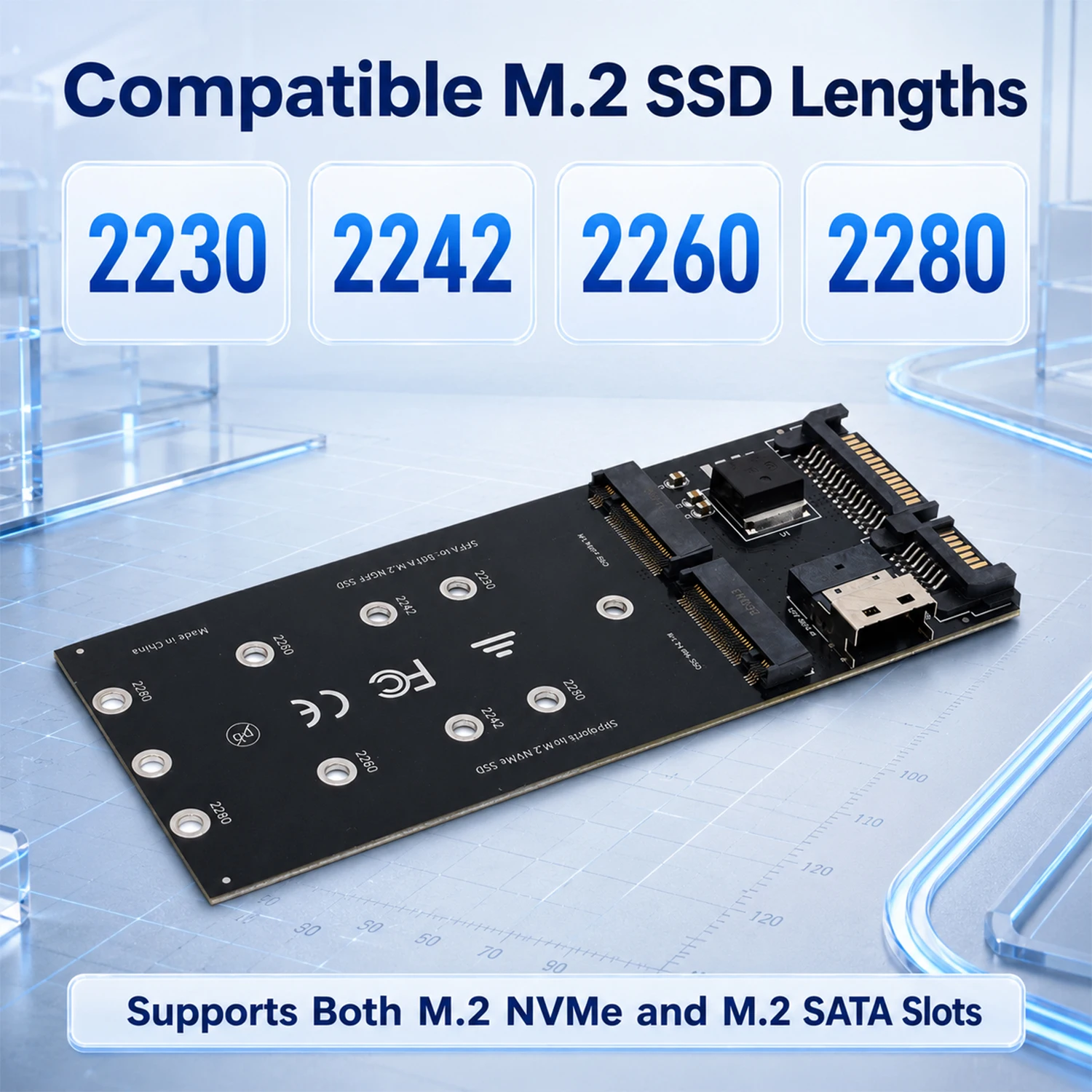SFF-8654 4i M.2 NVMe SSD Adapter Card PCIe 3.0 4.0 SlimSAS Board with M.2 SATA Slot for Server Workstation Storage