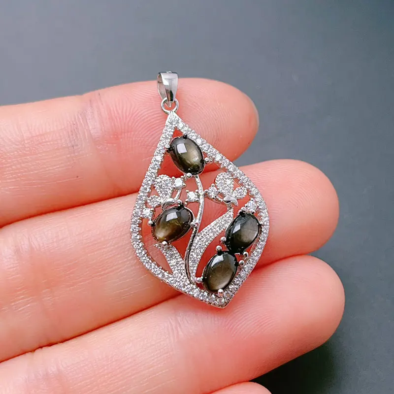 Natural Star Sapphire Pendant with Certificate Real 925 Silver Necklace Pendant 4x6mm Genuine Colombian Sapphire Silver Pendant