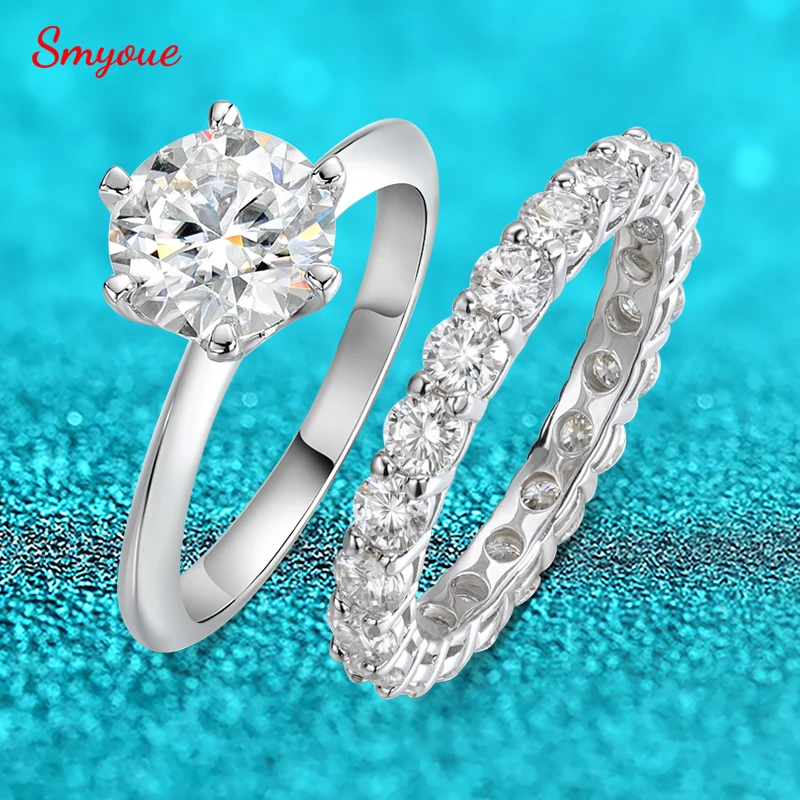 Smyoue 3.1-4.1CTTW D Color Moissanite Proposal Rings for Women Sparkling Luxury 100% 925 Sterling Silver Party Jewelry Wholesale