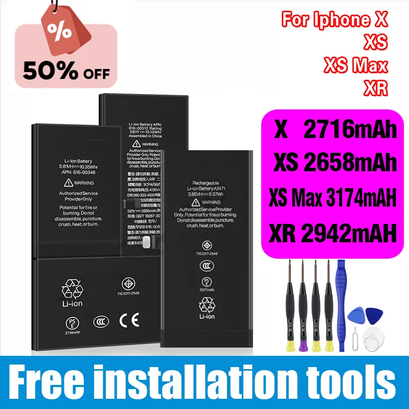 

High-Quality for Apple IPhone X 2716mAh XS 2658mAh XS Max3174mAh XR 2942mAh Phone Battery Replacement Long-Lasting
